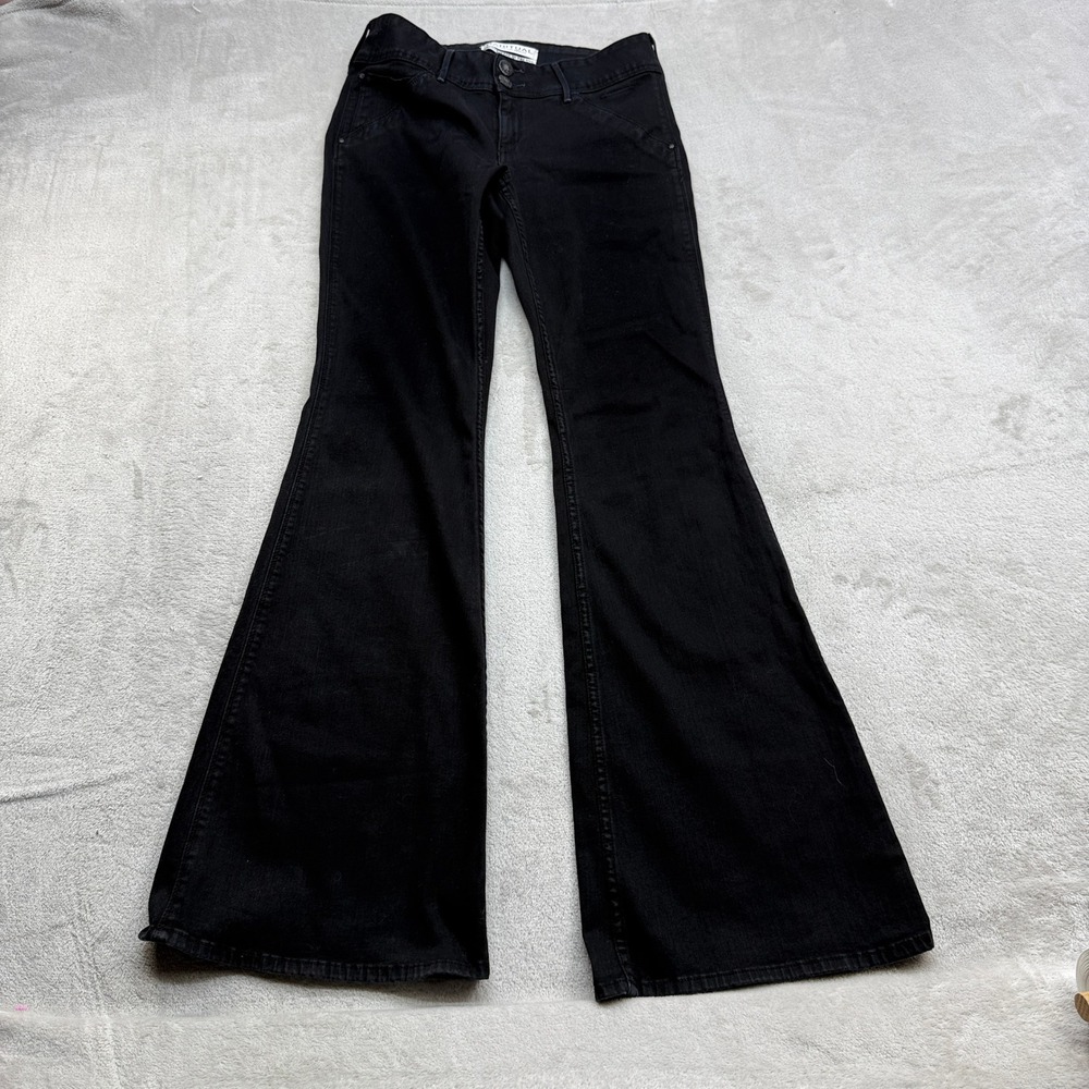 Habitual Flare Jeans Womens 28 Black Low Rise Double Button Wide Leg Handcrafted